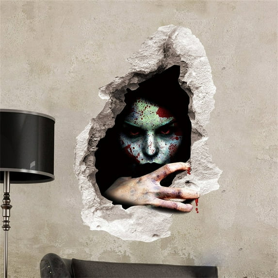 Momihoom Halloween Bedroom Living Room Decoration Broken Wall 3D Stickers Background Wall Sticker Window Home Decoration Decal Decor
