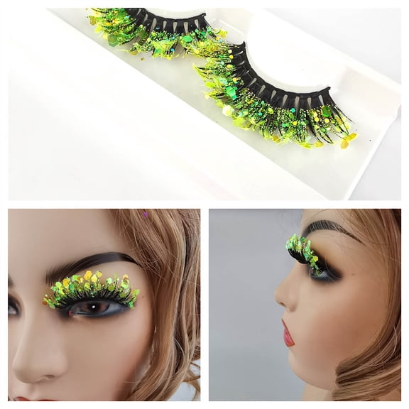 Momihoom Halloween Eyelashes Green Feather Eyelashes Dramatic Extra Long Big Halloween Colored Lashes Cosplay Feather Lashes Show Dance Makeup Tools Reusable