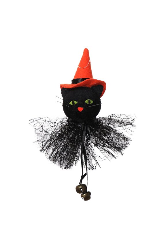 Momihoom Halloween Hanging Ornament with Bells, Black Cat Pumpkin Ghost Witch Dolls Hanging Decoration Key Chain Craft for Halloween Party Decor Supplies