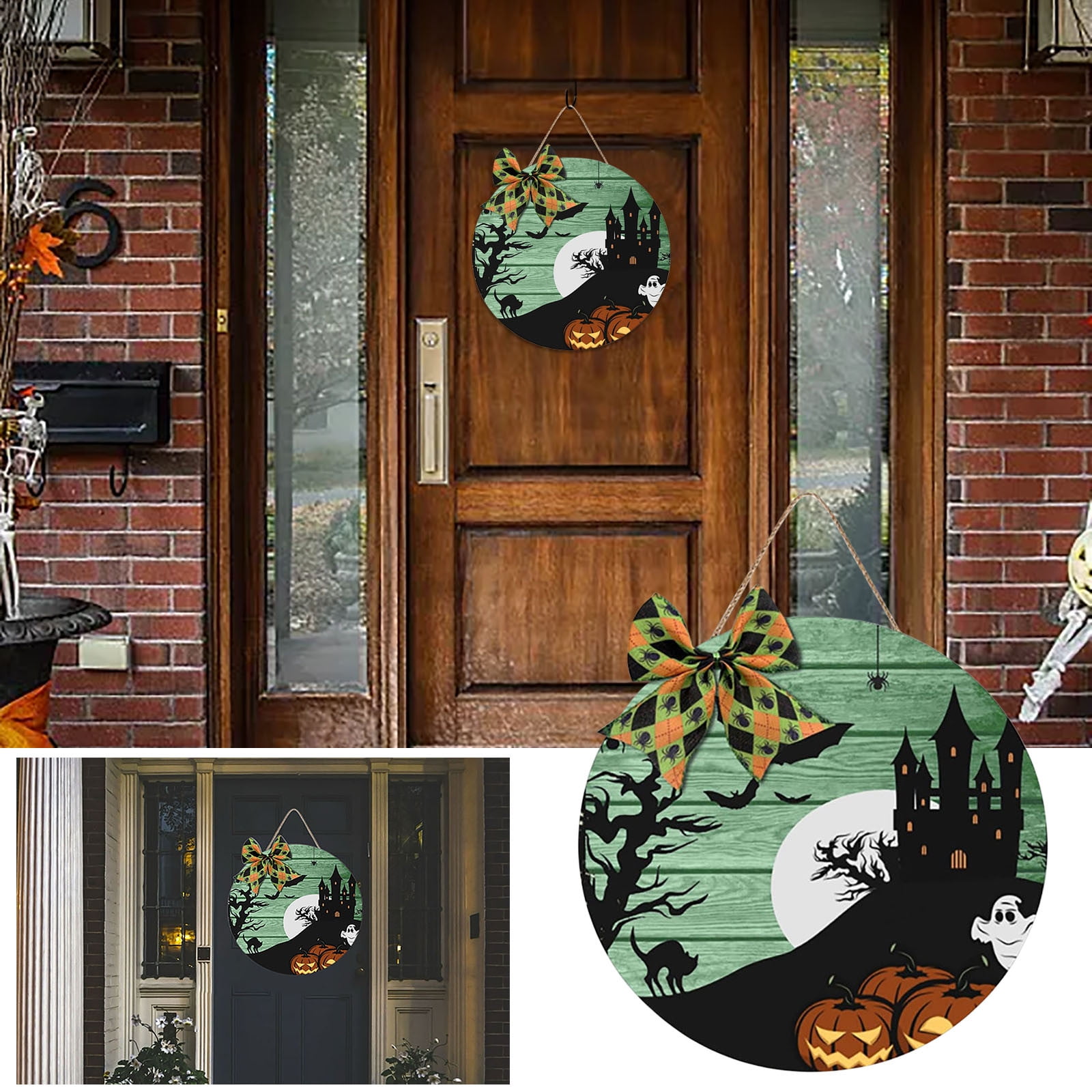 Momihoom Halloween Wooden Welcome Sign for Front Door Hanging Spooky ...