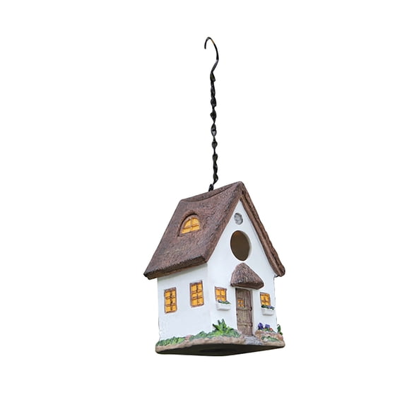 Momihoom Hand-Painted Resin Bird House Hanging Decoration, Weather-Resistant Garden and Patio Ornament