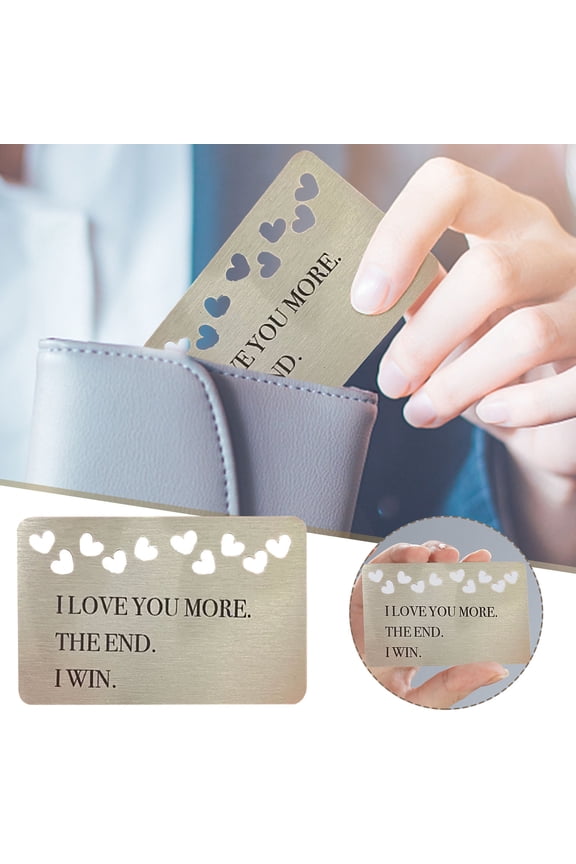 Momihoom I Love You More Metal Wallet Card, Valentine's Day Boyfriend Husband Wife Gift, Sentimental Keepsake, Anniversary Wallet Insert Card Gifts for Him