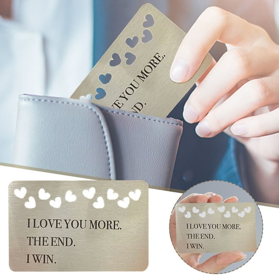 Momihoom I Love You More Metal Wallet Card, Valentine's Day Boyfriend Husband Wife Gift, Sentimental Keepsake, Anniversary Wallet Insert Card Gifts for Him