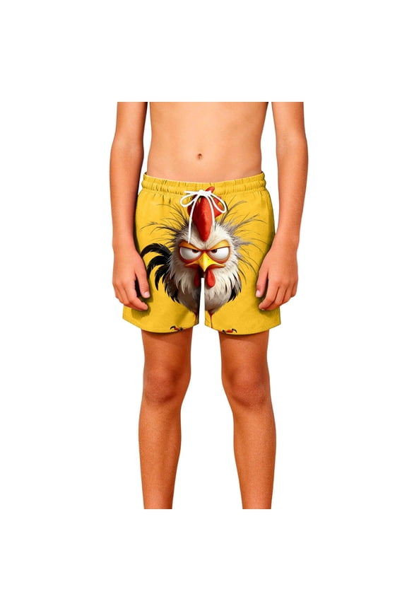 Momihoom Kids' Sassy Rooster Print Drawstring Shorts, Lightweight Summer Casual Shorts for Boys and Girls