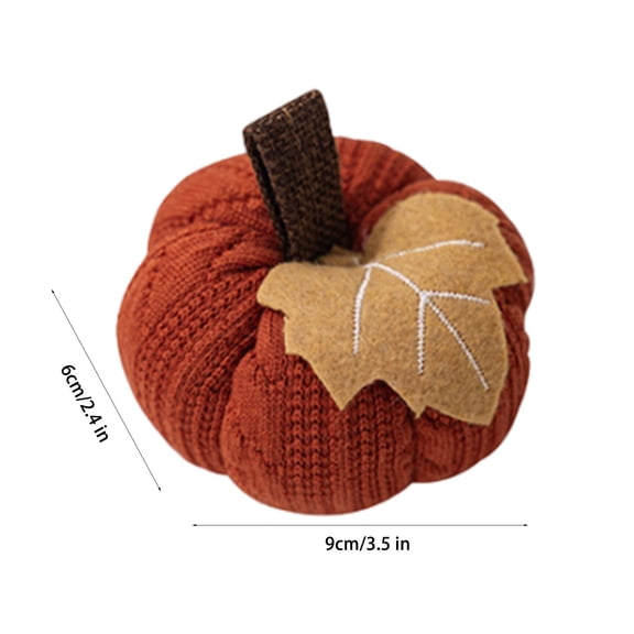 Momihoom Knitted Fabric Pumpkin Ornament with Felt Leaf, Soft Fall Harvest Tabletop Decoration
