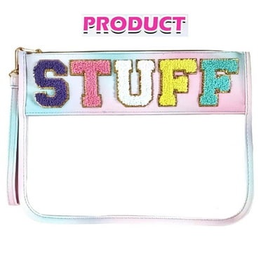 Momihoom Letter Clear Makeup Bags Stuff Pouch, Makeup Bag Zipper with Handle, Transparent PVC & Nylon Waterproof Glitter Cosmetic Handbag Travel Toiletry Storage for Women