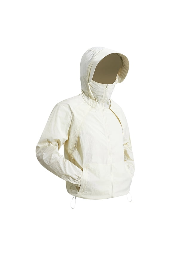 Momihoom Men's Lightweight Hooded Outdoor Jacket with Integrated Face Cover, Breathable Windbreaker for Hiking & Travel