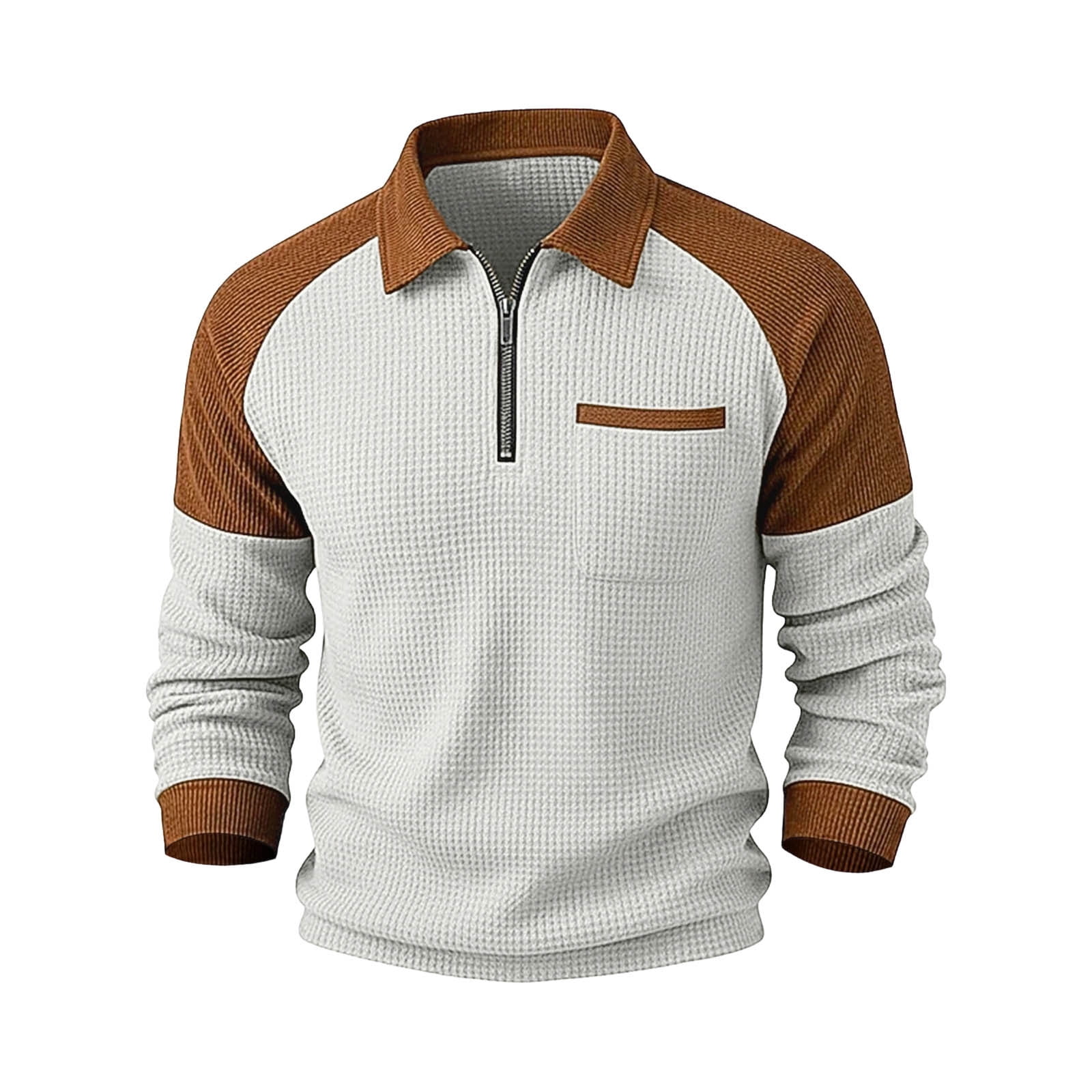 Momihoom Men's Waffle Knit Quarter-Zip Pullover with Contrast Corduroy ...