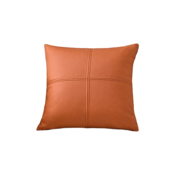 Momihoom Modern Cross-Stitched Decorative Throw Pillow, Faux Leather Accent Cushion for Sofa, Bed, and Living Room