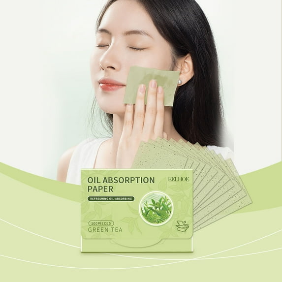 Momihoom Natural Green Tea Oil Blotting Sheets for Face - Larger Sheets - Makeup Friendly Blotting Papers for Face - Easy Dispensing Oil Absorbing Sheets for Face