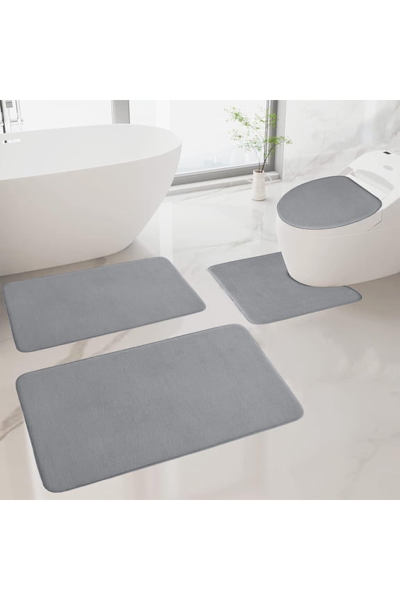 Momihoom New Bathroom Carpet Set Of Four, Latex Non-Slip Base, Flat Glossy Surface