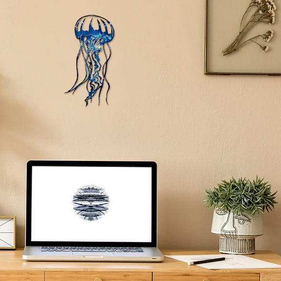 Momihoom Jellyfish Wall Art Decor-Sea Life Nautical Home Hanging Decor-Glass&Metal Jellyfish Decoration for Pool,Beach,Patio,Living Room,Bathroom,Boat, Coastal Decorations