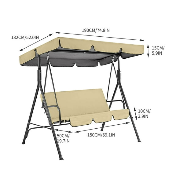 Momihoom Outdoor Patio Swing Chair with Canopy, 3-Seat Porch Swing for Backyard, Garden, and Deck Relaxation