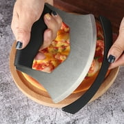 Momihoom Pizza Cutter Stainless Steel Ulu knife Razor Sharp Rocker Slicer Cutter Mincing Mezzaluna Knife Salad Vegetable Chopper with Upgraded Ergonomic Anti-Slip Handle