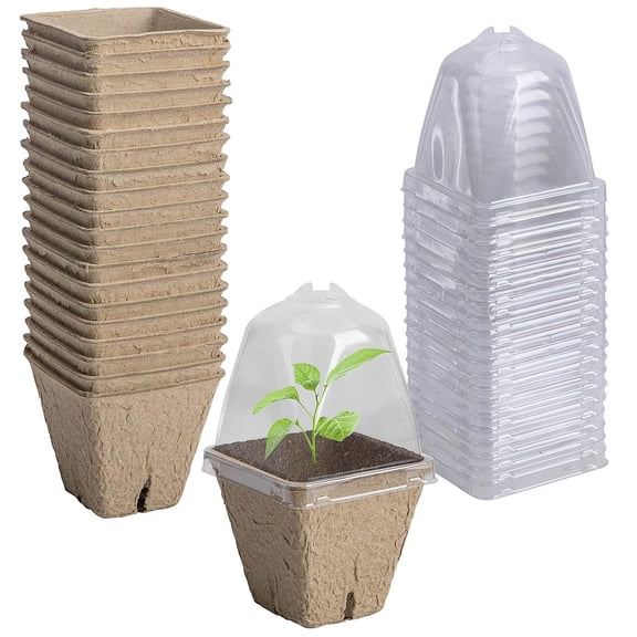 Momihoom Planter Nursery Pots with Humidity Dome- Square Biodegradable Seeding Starter Pots for Planting- Peat Pots for Seedlings Garden Vegetable Flower Germination