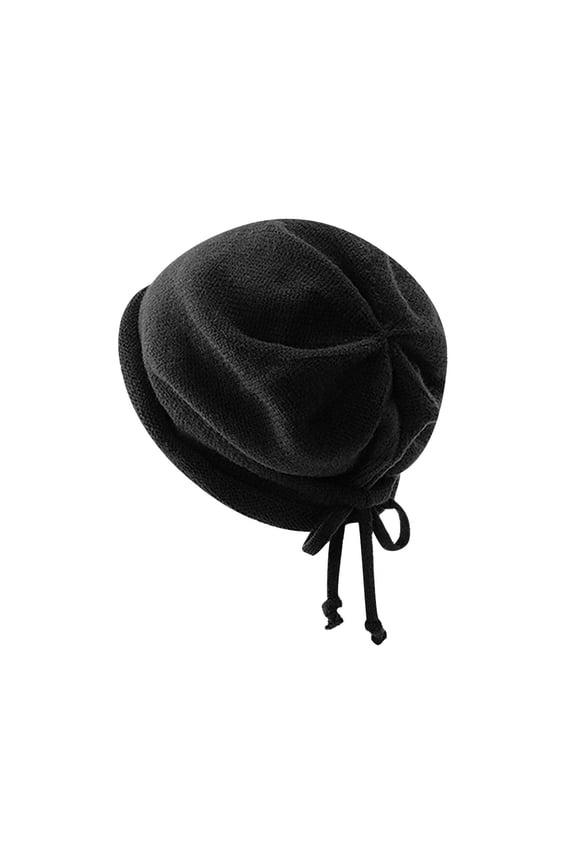 Momihoom Style Show Face Smaller Stacked Hat, Fashionable Drawstring Stack Hat, Knit Warm Rolled Brim Hat for Women
