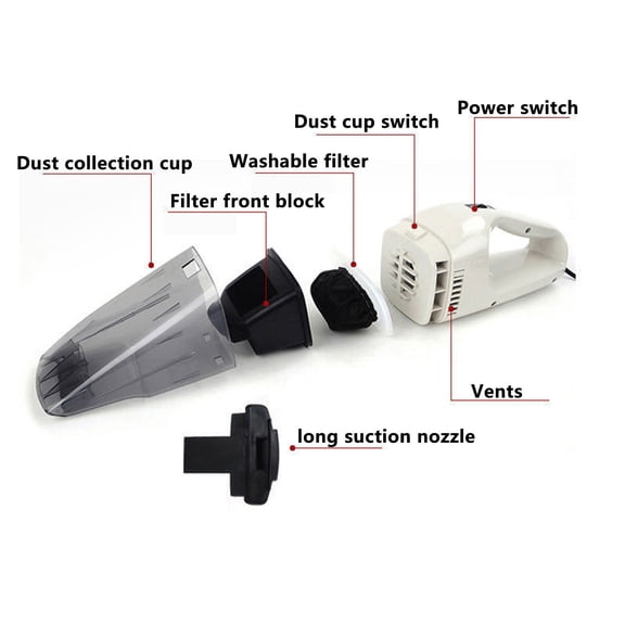 Momihoom Portable Handheld Car Vacuum Cleaner with Washable Filter and Long Suction Nozzle