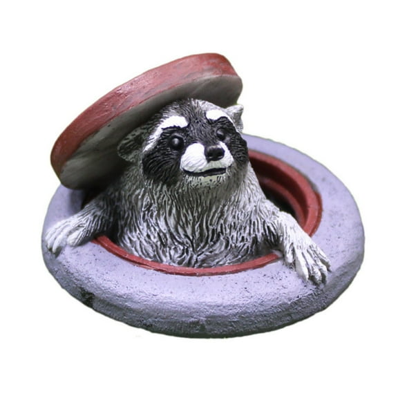 Momihoom Raccoon Peeking from Manhole Cover Garden Sculpture, Durable Resin Lawn Decor