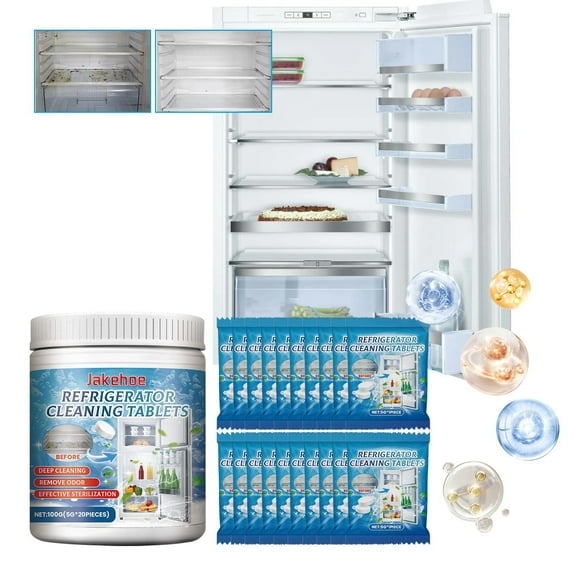 Momihoom Refrigerator Cleaning Tablets,Refrigerator Cleaning Freshener Spray, Fridge and Freezer CLeaning Spray, Suitable for Cleaning Inside Refrigerator