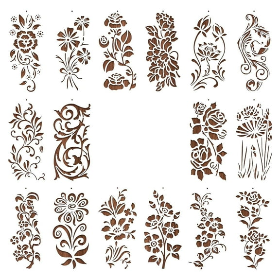 Momihoom Reusable Large Floral Stencils Set, 16-Piece Flower Patterns for DIY Wall Painting and Crafting