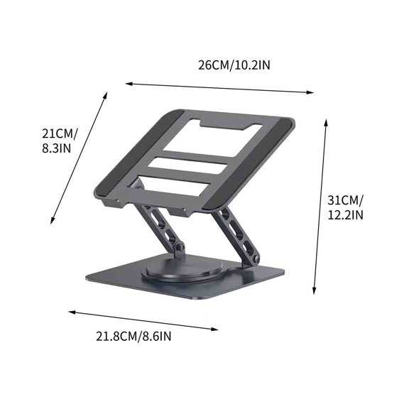 Momihoom Rotating Adjustable Laptop Stand, Ergonomic Aluminum Notebook Riser with 360-Degree Swivel Base, Portable Computer Holder for Desk and Office Use