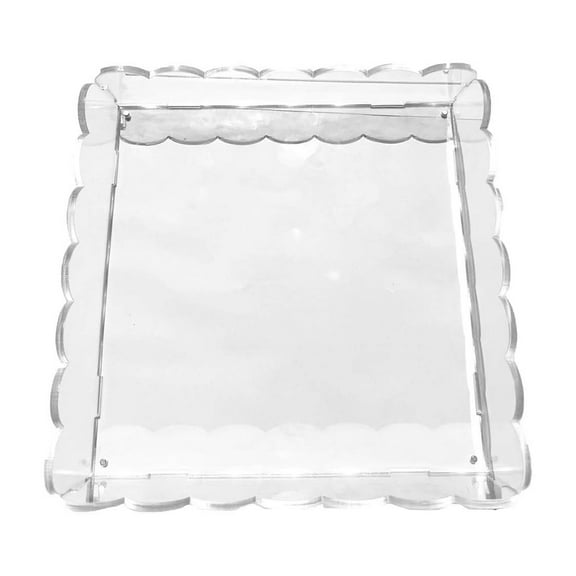 Momihoom Scalloped Edge Acrylic Tray with Magnetic Frame, Modern Coffee Table and Decorative Serving Tray