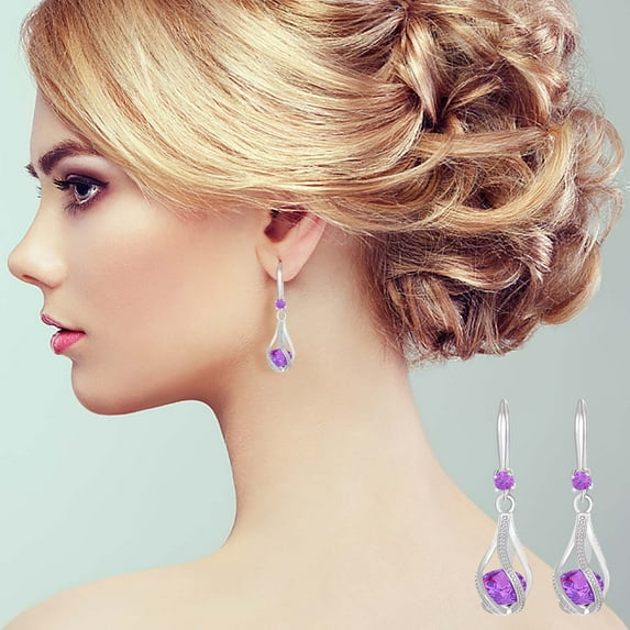 Momihoom Silver White Cubic Zirconia Earrings Dangling for Women Spiral Hanging Shaped Teardrop Earrings for Bridal or Gift