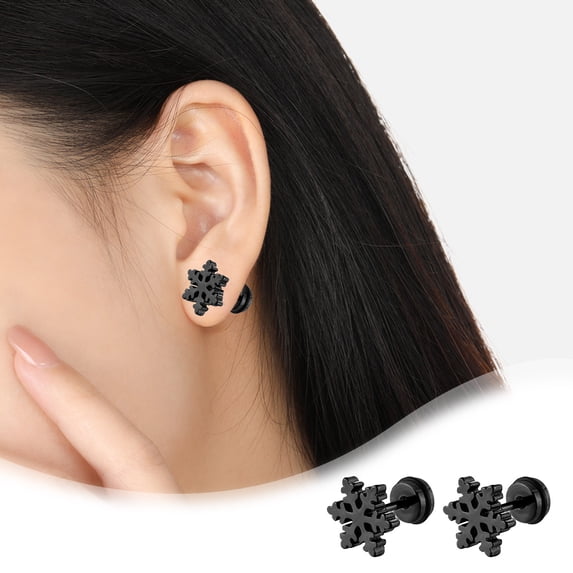 Momihoom Snowflake Screw Back Christmas Small Stud Earrings Sensitive Ears Minimalist Winter Flower Earring Surgical Stainless Steel Piercing Sleeper Studs Fashion Jewelry