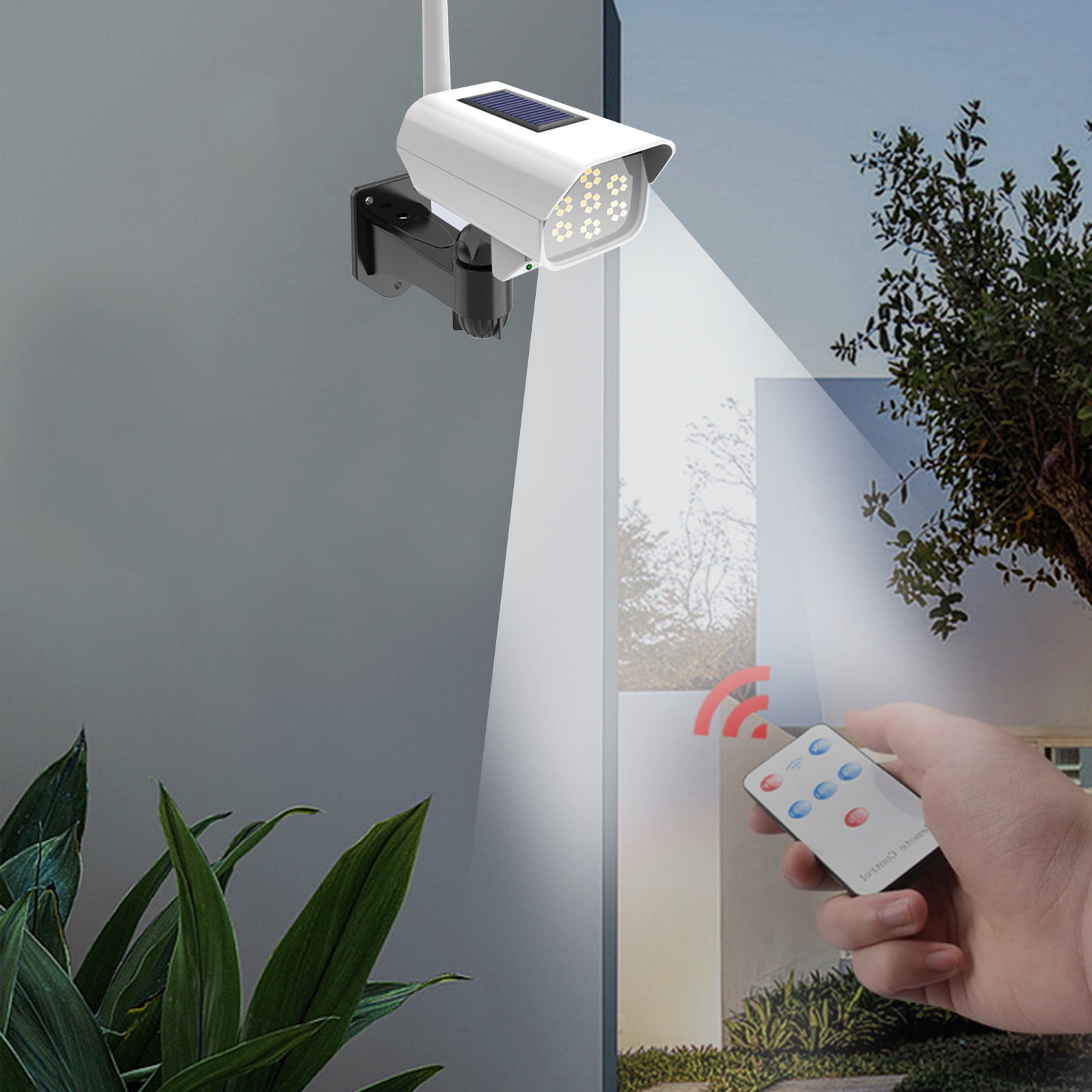 Wanfds Solar Powered Fake Security Camera, Dummy Simulated CCTV Surveillance System Led Pir Motion Sensor Detection Light Indoor Outdoor Home Office S