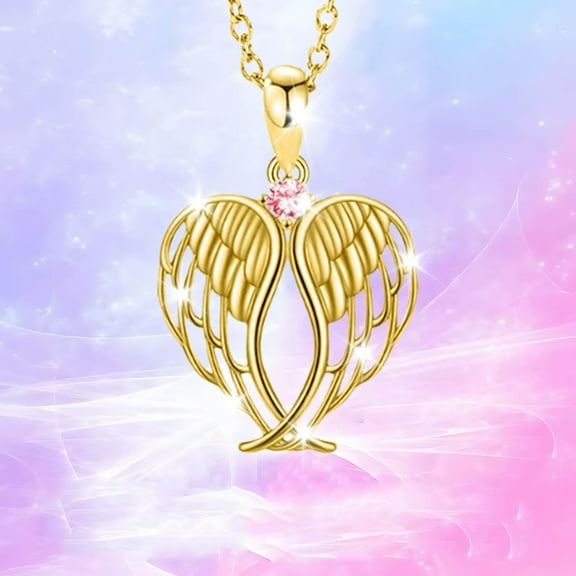 Momihoom Solid Gold Angel Necklace for Women Real Gold Heart Pendnat Jewelry Christmas Gifts for Wife Daughter