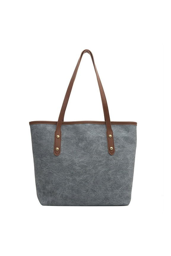 Momihoom Stylish Felt Tote Bag with Faux Leather Handles, Casual Everyday Shoulder Bag for Women