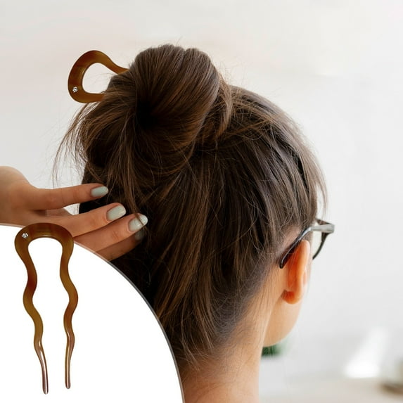 Momihoom U Shaped Tortoise Acetate French Hair, Hair Forks Tortoise Shell U Shape Hairpins , Large French Hair Pins 2 Prong Bun Hair Sticks for Fine Thick Long Hair