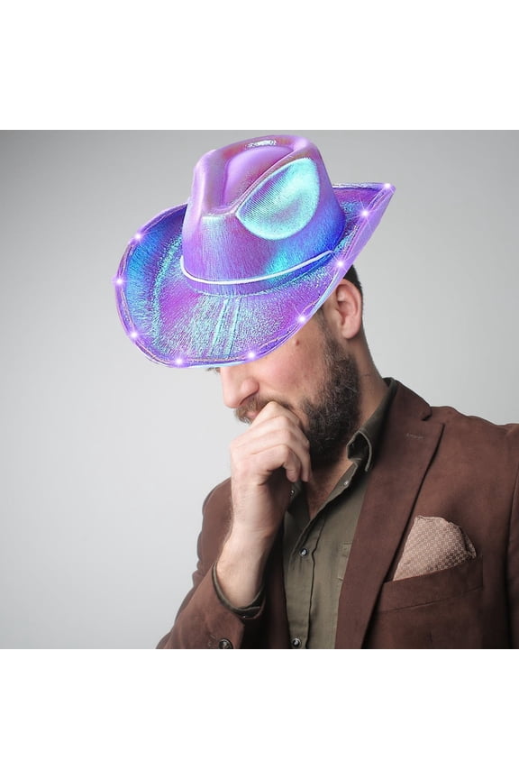 Unisex Cowboy Hat Light Up Flashing LED Brim Fun Light Up Hat For Disco Party Halloween Costume