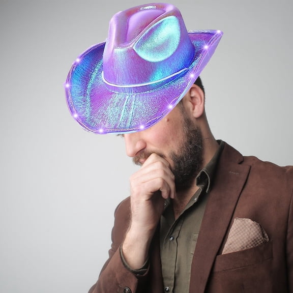 Momihoom Unisex Cowboy Hat Light Up Flashing LED Brim Fun Light Up Hat For Disco Party Halloween Costume