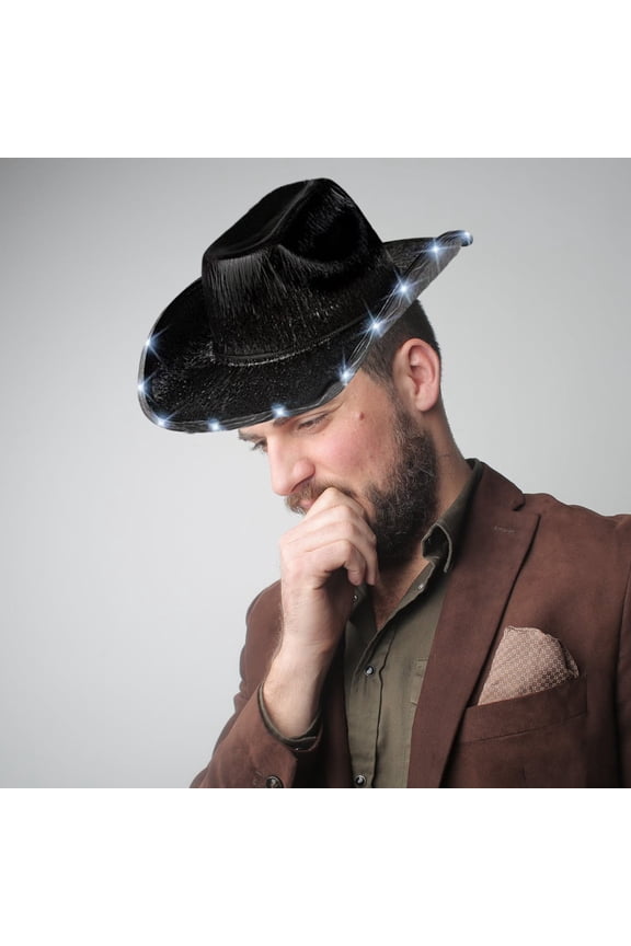 Momihoom Unisex Cowboy Hat Light Up Flashing LED Brim Fun Light Up Hat For Disco Party Halloween Costume