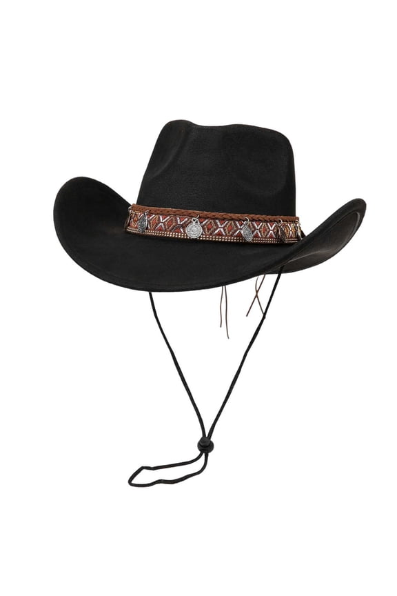 Momihoom Unisex Vintage Western Cowboy Hat with Decorative Coin Band, Breathable Sunscreen Hat for Casual & Outdoor Wear