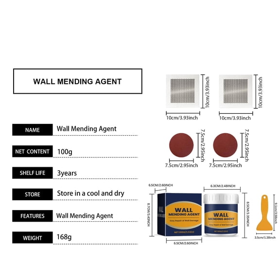 Momihoom Wall Mending Agent Repair Kit, Complete Set with Patches, Sandpaper, and Scrapers