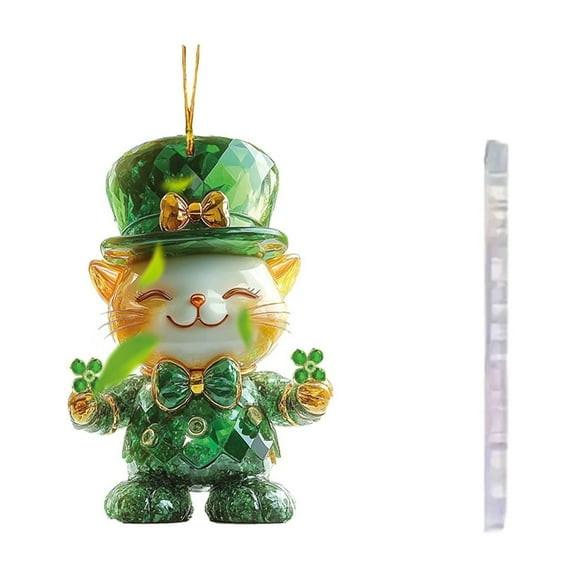 Momihoom Whimsical Green Sheriff Cat Acrylic Charm, Clover Car and Bag Pendant