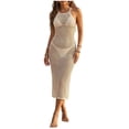 thumbnail image 1 of Momihoom Women's Crochet Halter Midi Cover-Up, Sheer Openwork Knit Beach Dress, 1 of 2