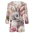 thumbnail image 1 of Momihoom Women's Floral Easter Bunny Graphic 3/4 Sleeve Crewneck Tunic Top, 1 of 5