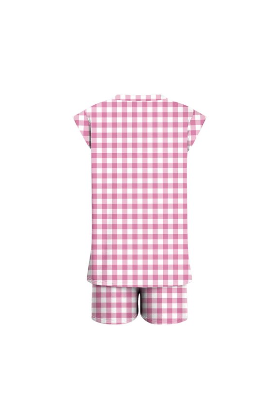 Momihoom Women's Plaid Short Sleeve Round Neck Top and Shorts Set, Casual Two Piece Outfit for Yoga, Workout, and Daily Wear