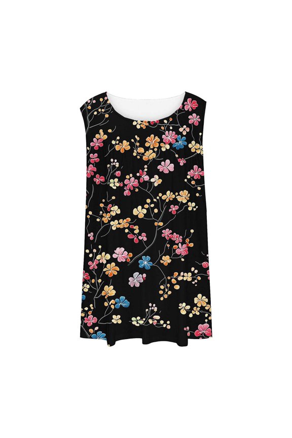 Momihoom Women's Sleeveless Floral Branch Print Shift Dress, Casual Loose-Fit Tunic Dress for Everyday and Party Wear