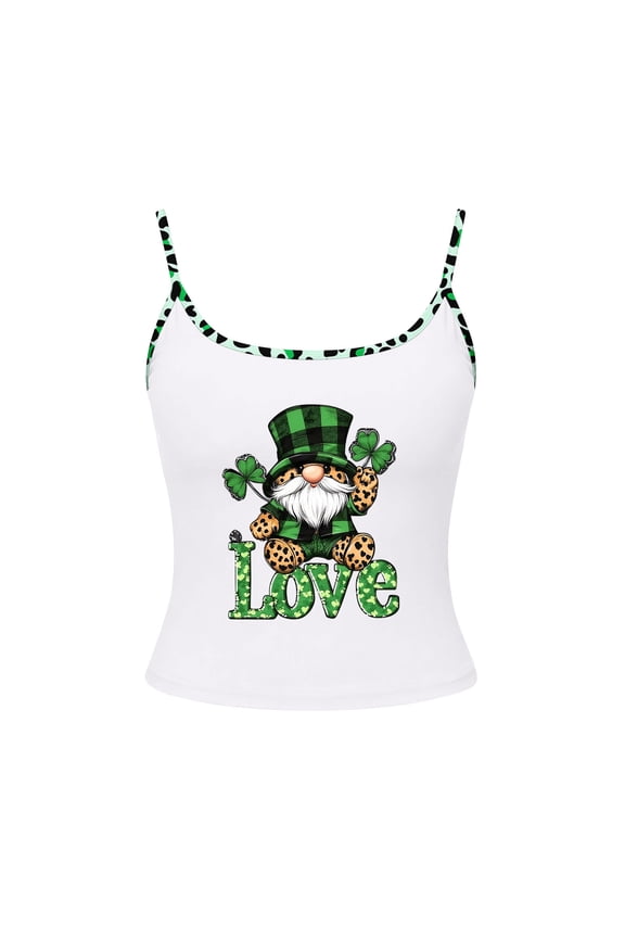 Momihoom Women's St. Patrick's Day Gnome Graphic Cropped Cami Top, Spaghetti Strap Sleeveless Tank