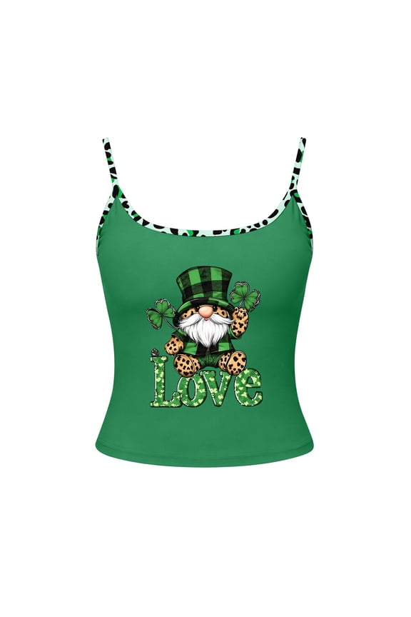 Momihoom Women's St. Patrick's Day Gnome Graphic Cropped Cami Top, Spaghetti Strap Sleeveless Tank
