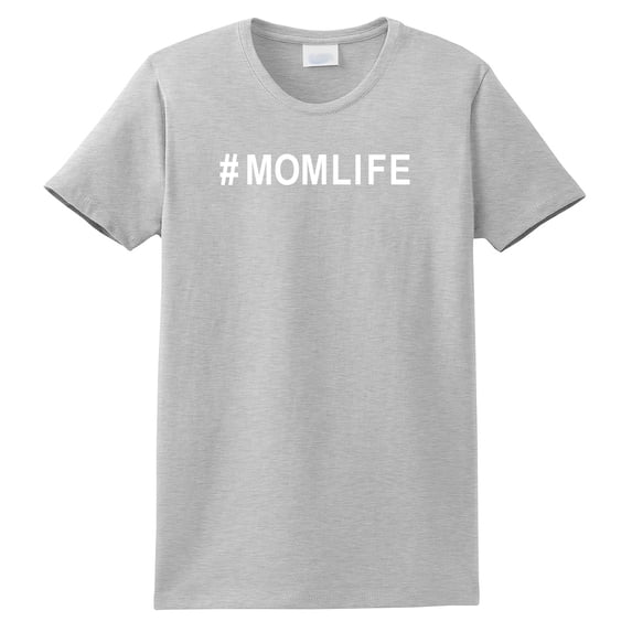 #Momlife Funny Ladies Adult Short Sleeve T-shirt-Lightgrey-Large