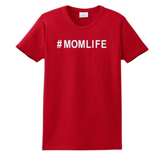 #Momlife Funny Ladies Adult Short Sleeve T-shirt-Red-Medium