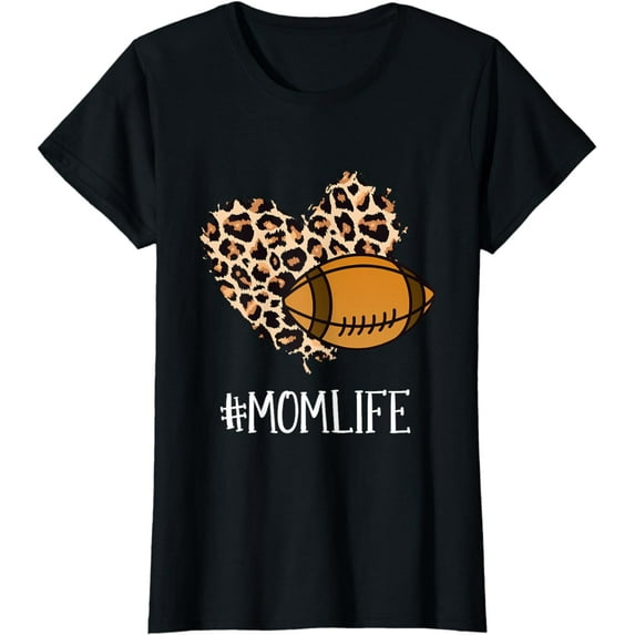 Momlife Mothers Day Leopard Heart Football Mama Momma Mommy T-Shirt