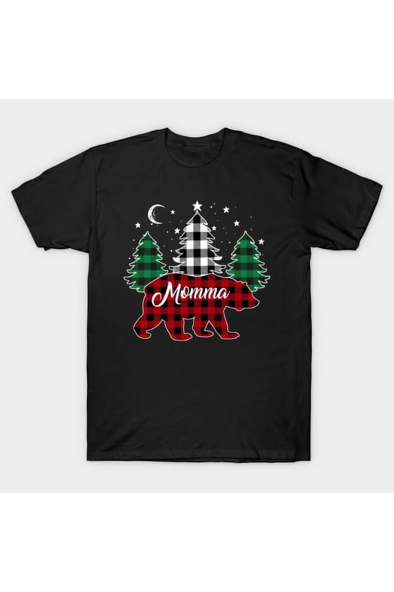 Momma Bear Buffalo Red Plaid Matching Family Christmas Graphic, H6333 Unisex T-Shirt, Up to 5XL Available