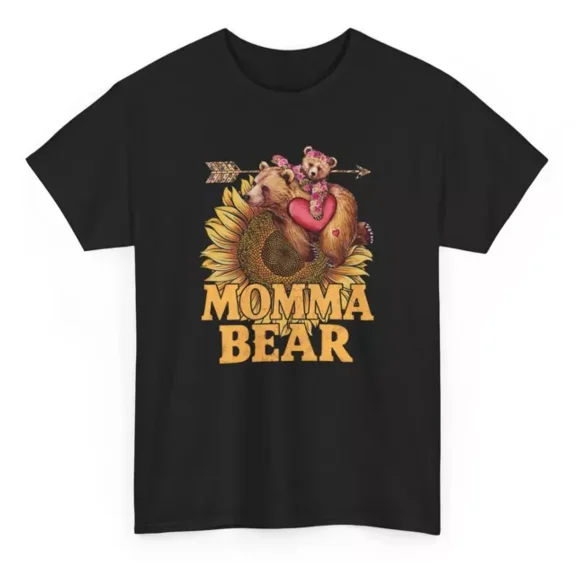 Momma Bear Cute Mothers Day T-Shirt - Sunflower Graphic Tee Unisex S-5XL Hot Trending Shirt, Vintage Birthday Gift