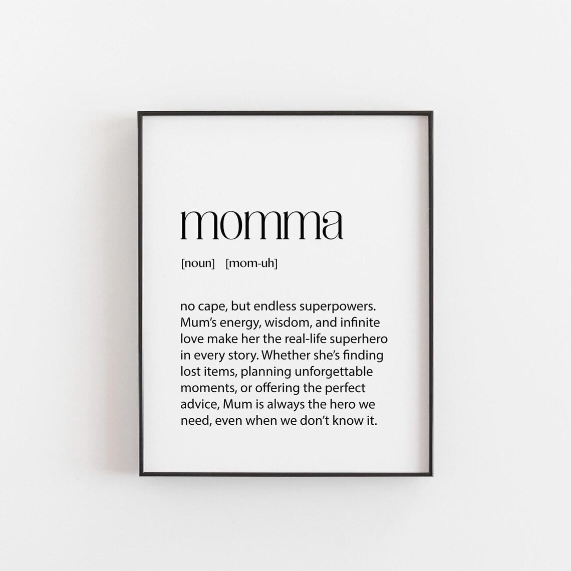 Momma Definition Wall Art Print, Superhero Mum Family Home Decor ...